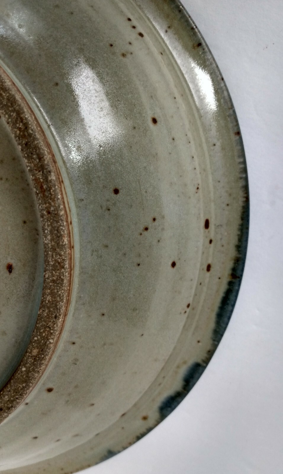 Medium Ceramic Stoneware Earthenware Bowl Dish Plate Blue Brown Rustic, Signed