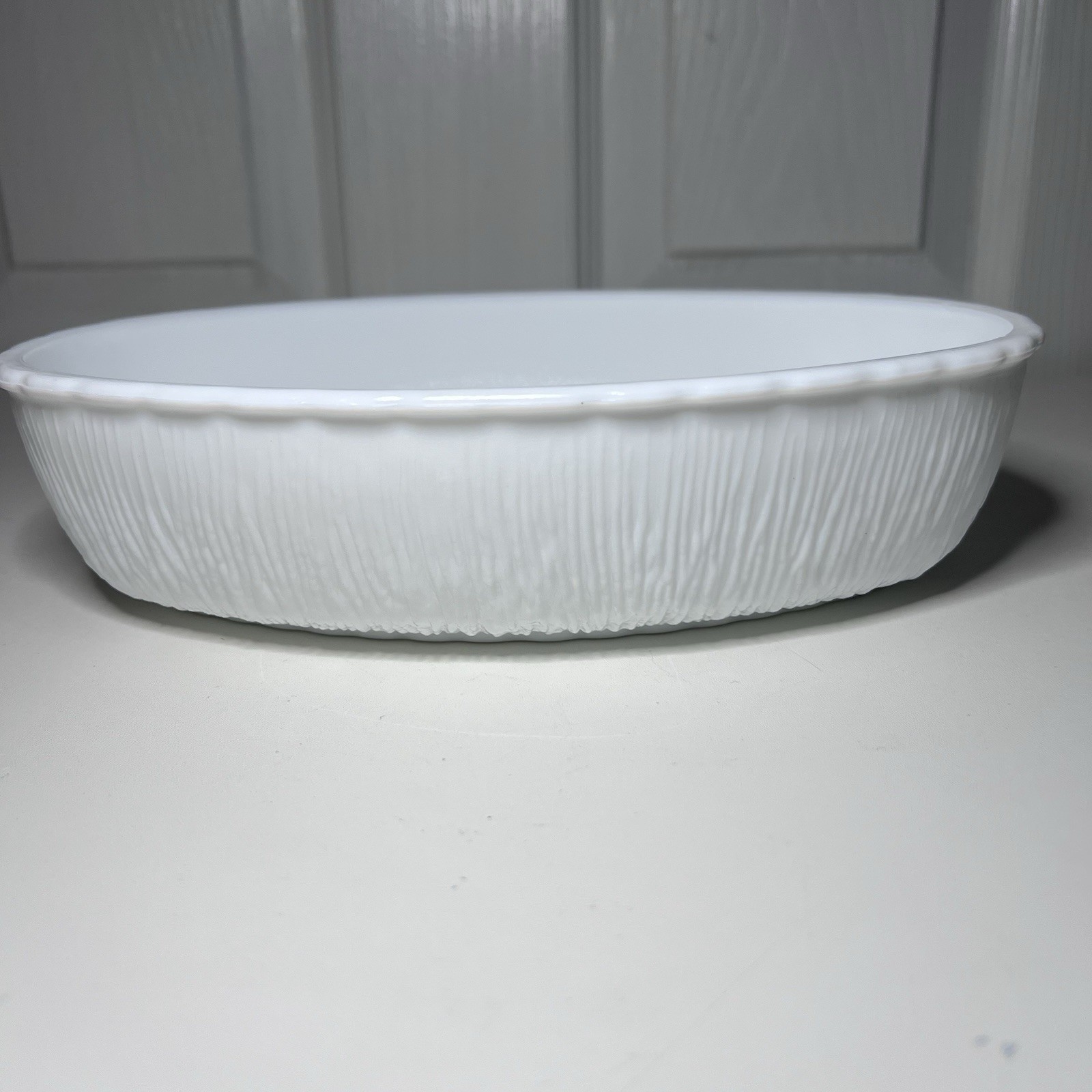 Vtg 1975 FTD Textured Milk Glass Oval Bowl