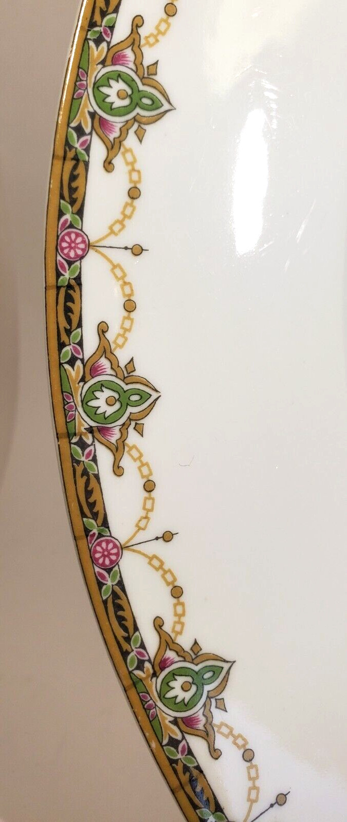 T&V Limoges Yellow Black Pink Swag 13″ Platter Charger c. 1905 Holiday Classic