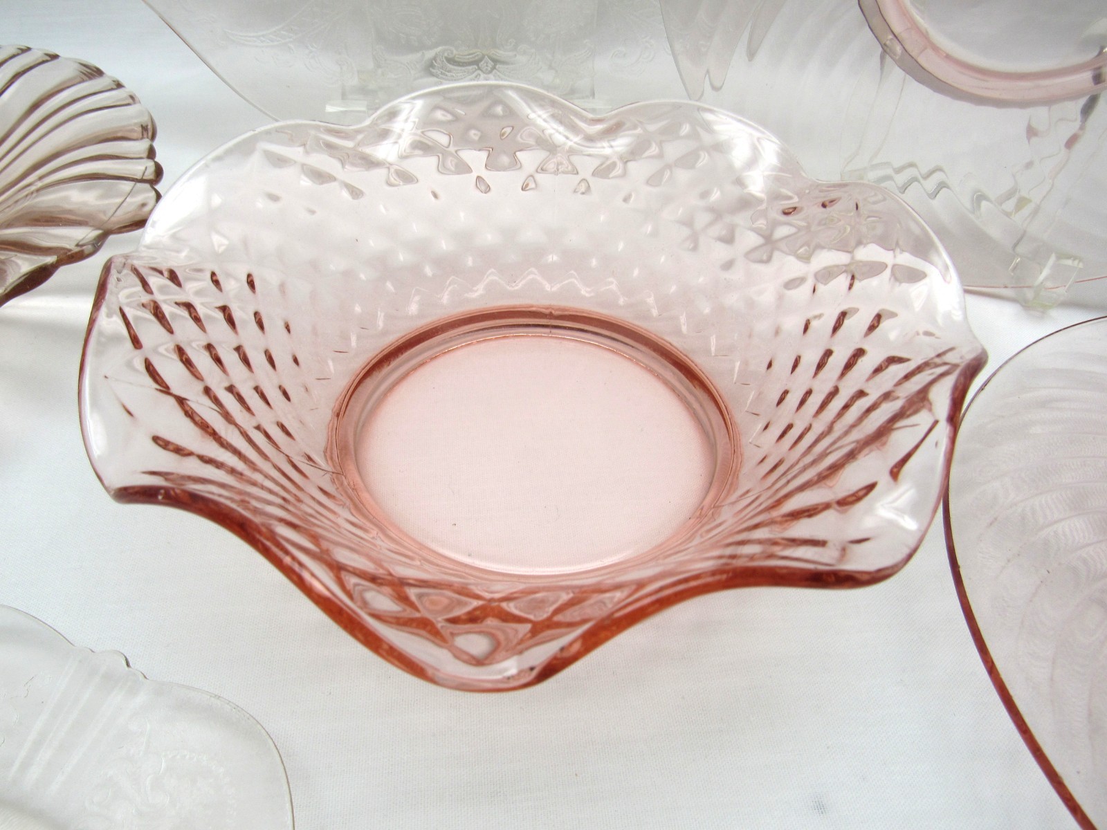 Vtg Mixed Lot of Pink Depression glass Dishes MacBeth-Evans Lancaster Imperial