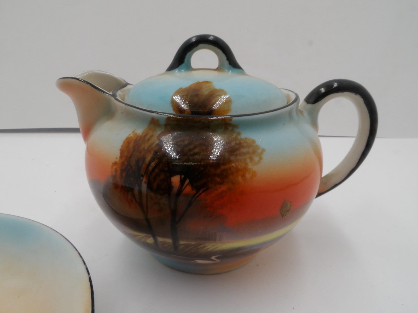 Vintage Noritake Hand Painted Landscape Scene Creamer and Saucer