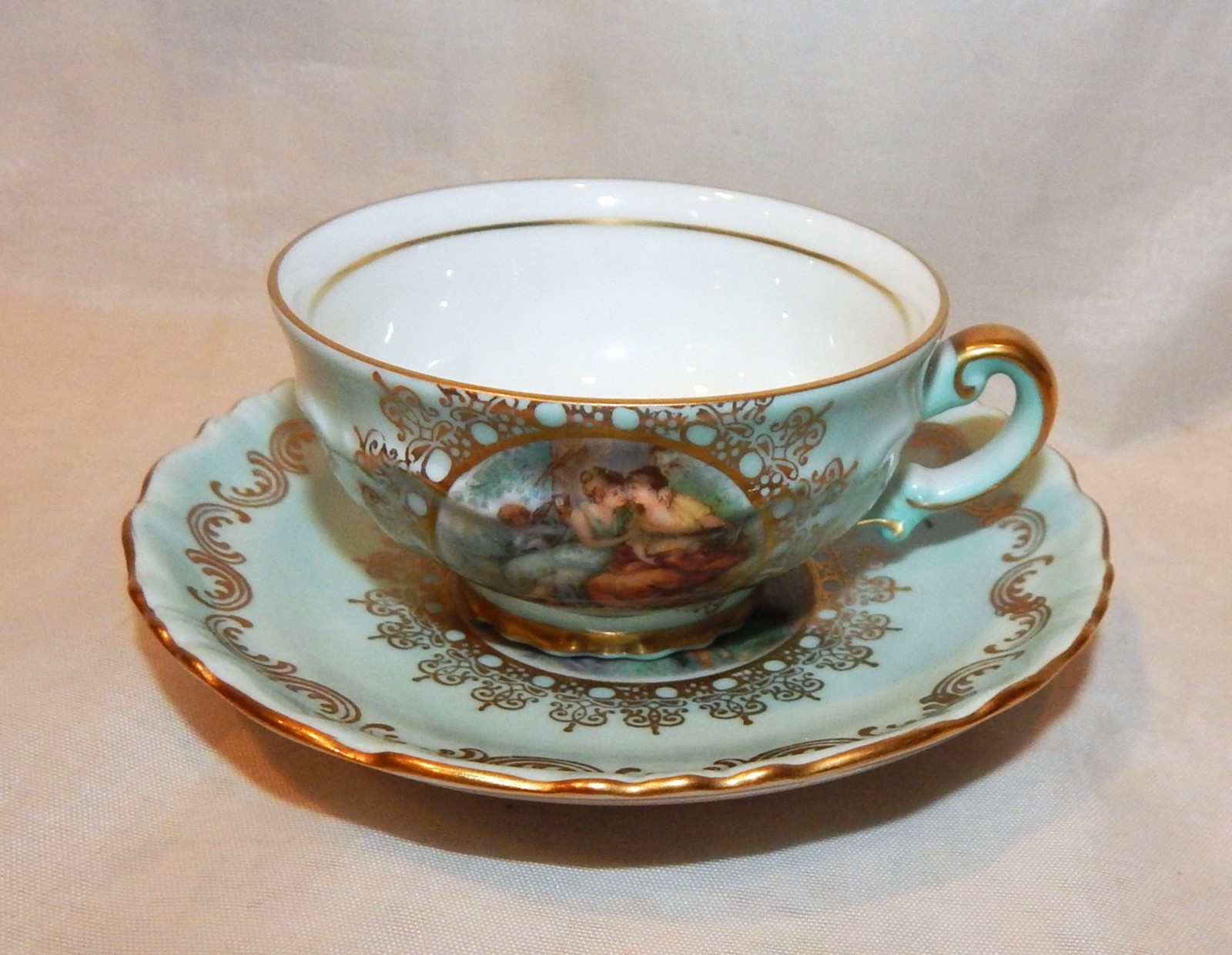 Mitterteich Bavaria Demitasse Cup and Saucer Set Romantic Scenes
