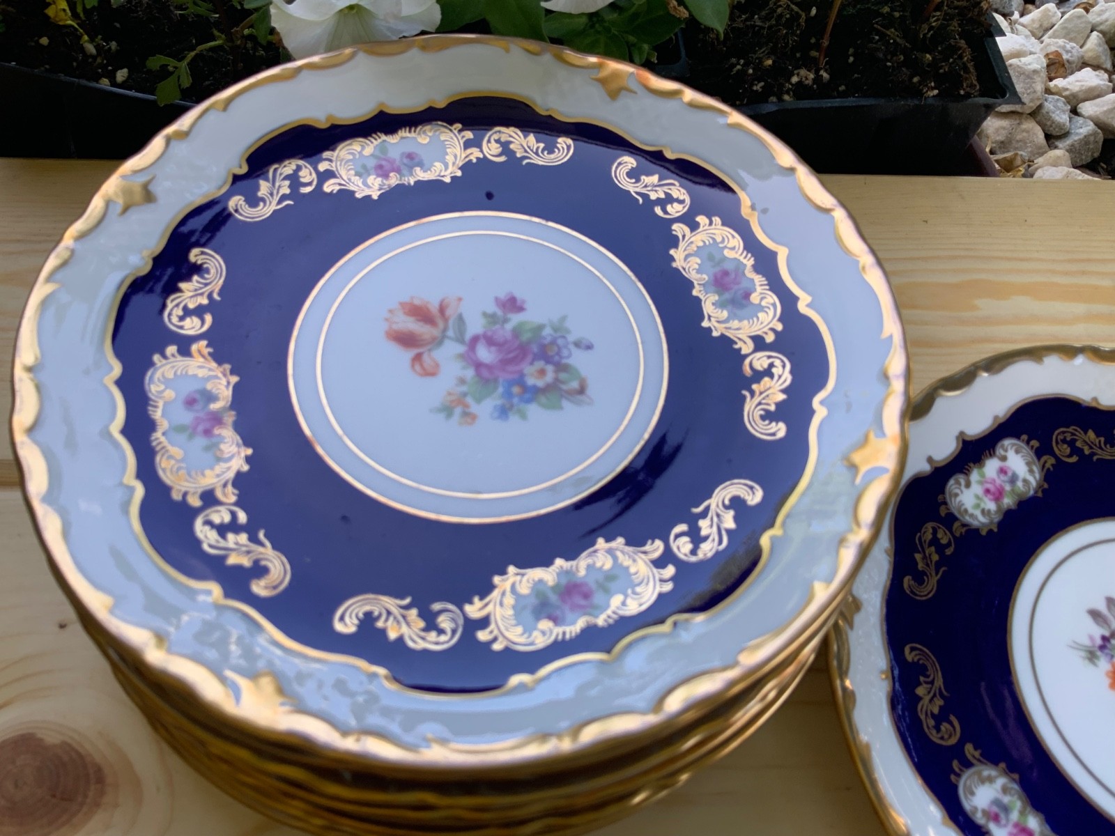 Vintage Reichenbach Echt Kobalt Cobalt Blue Floral Round Plate set of 8