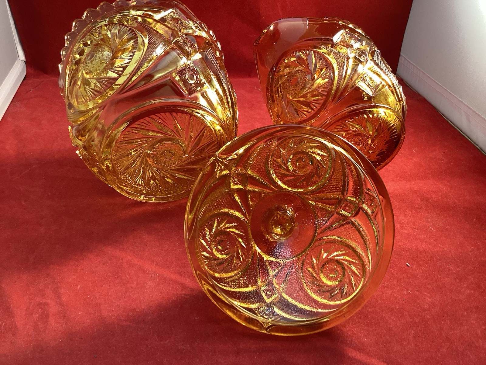 Classic Vintage Amber Pressed Glass Creamer And Covered Sugar Bowl Set Hot!