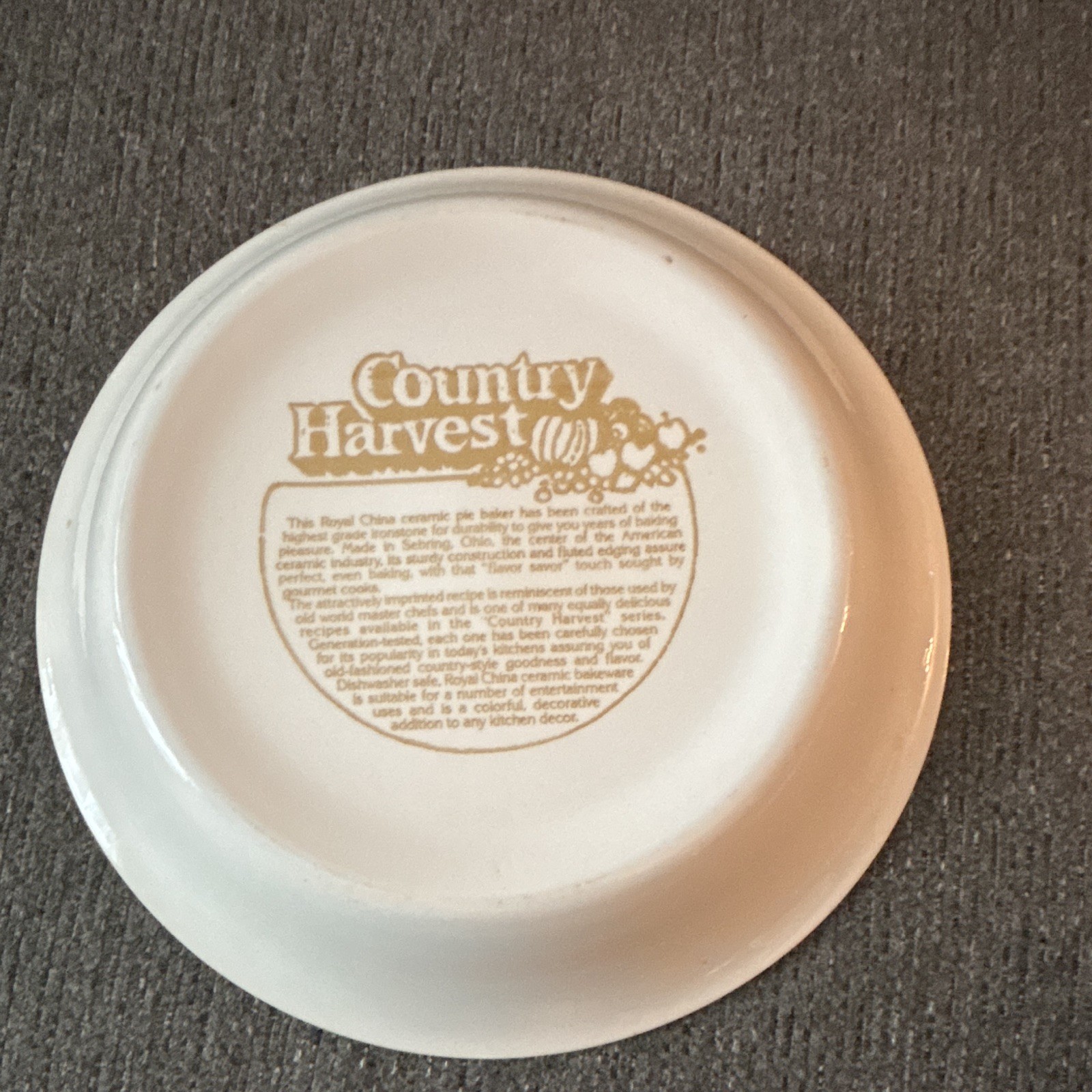 Royal China Country Harvest Round Ceramic Decorative Pie Plate, White/Brown