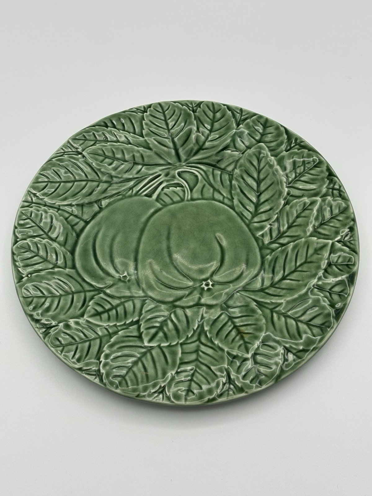 Vintage Bordall Pincher Green Majolica Fruit Center Salad Plates Set Of 6