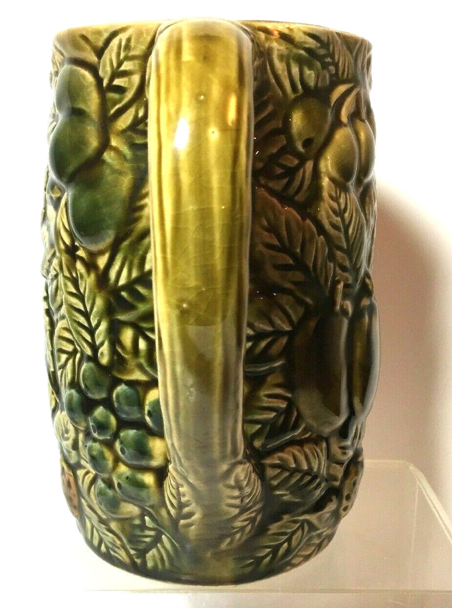 Vintage Ceramic Pitcher With Fruit and Leaves Japan Made, Cottagecore 7 inch