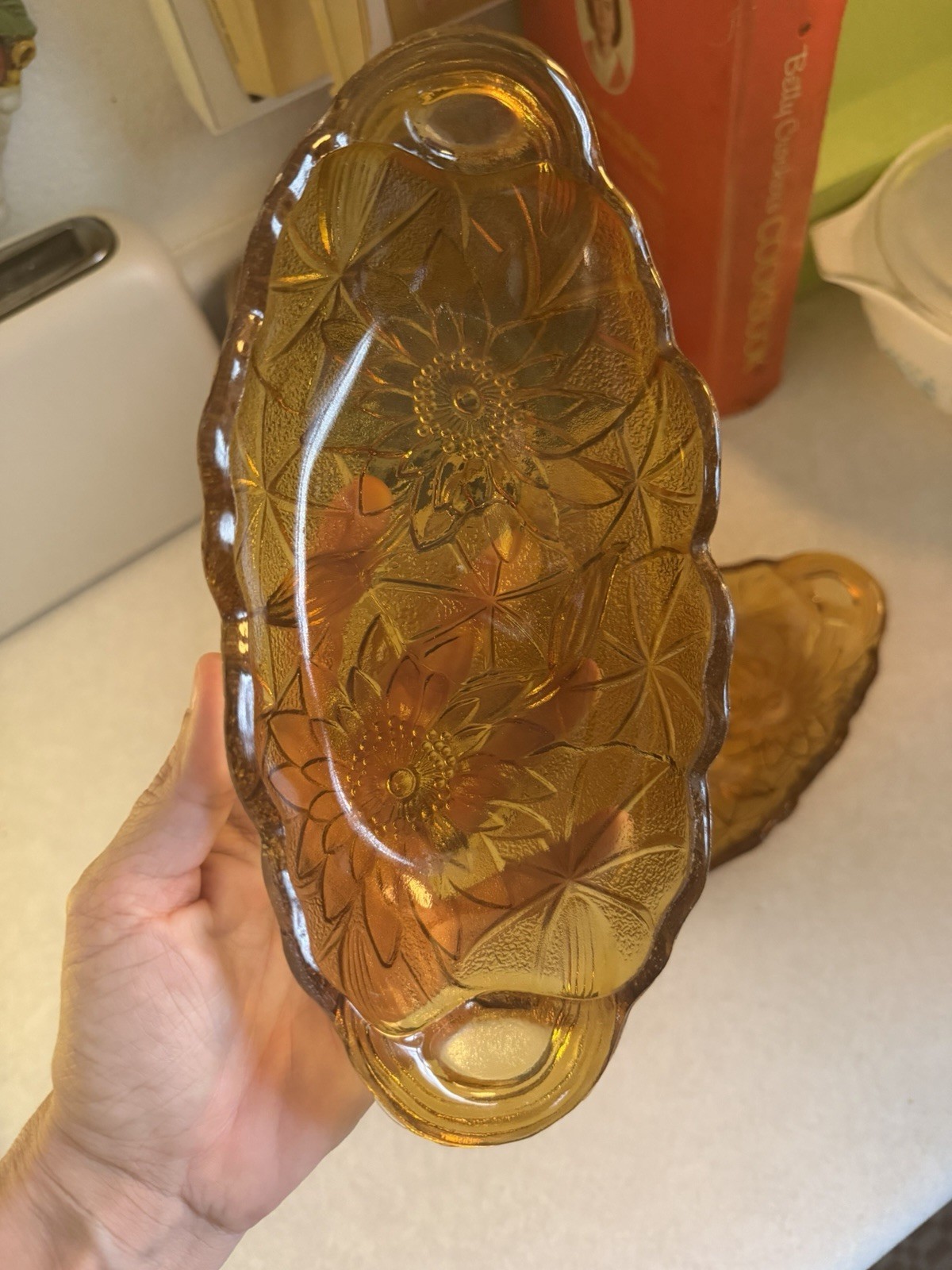 Vintage Amber Indiana Glass Sunflower and Lily Pons Candy Relish Dish Set Of 3