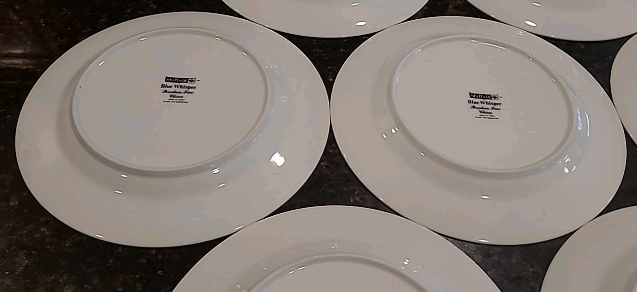 SET (7) Sheffield BLUE WHISPER Porcelain Fine China 10.25″ Dinner Plates Japan