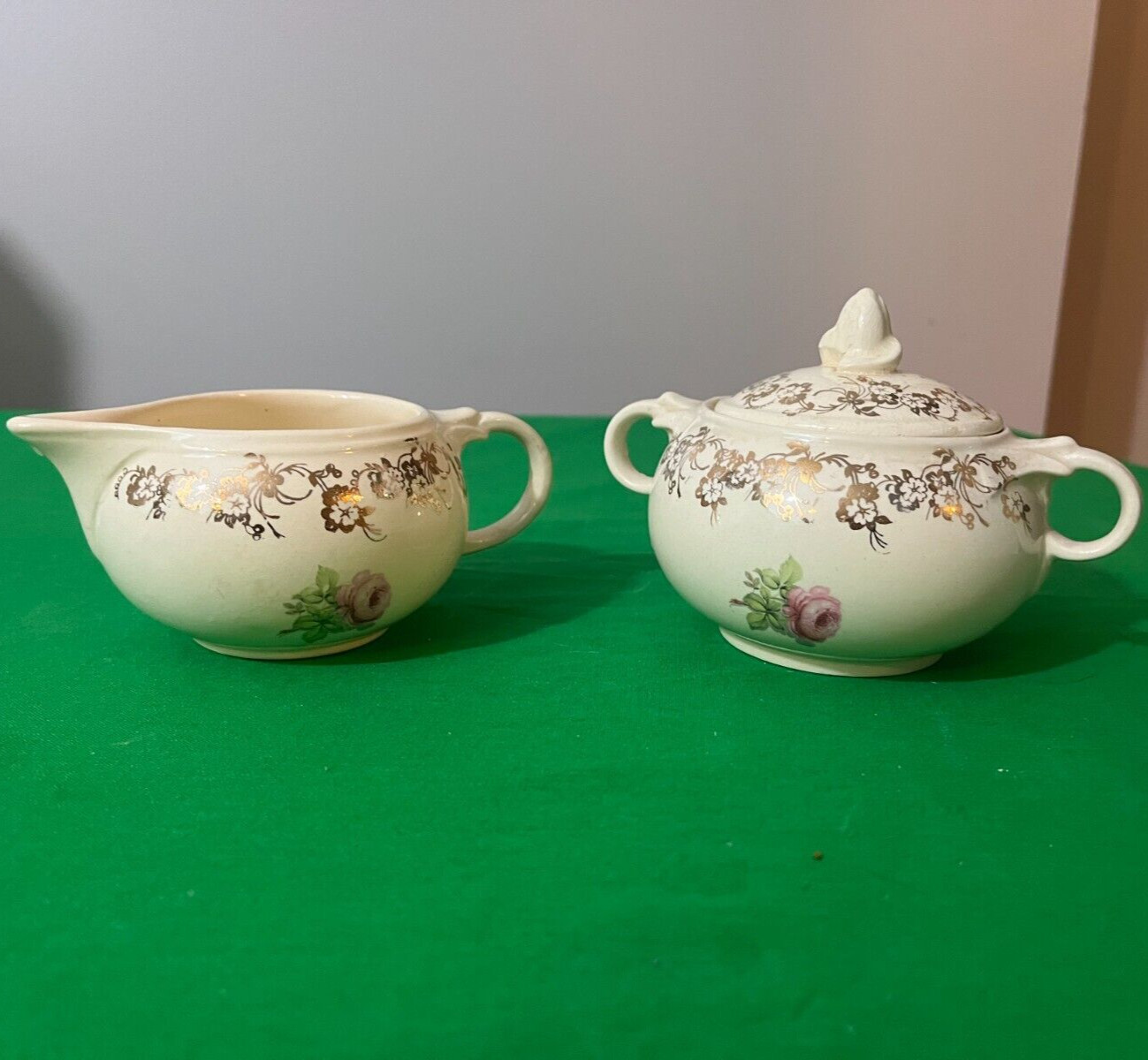 Vintage Taylor Smith Taylor China Floral Creamer And Sugar Bowl with Gold Trim