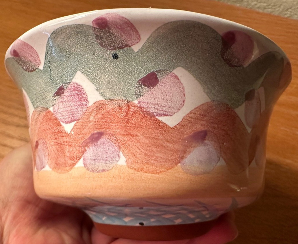 AS IS Vintage Mackenzie Childs Heather Ceramic Open Chowder Bowl 7×3″ Terracotta