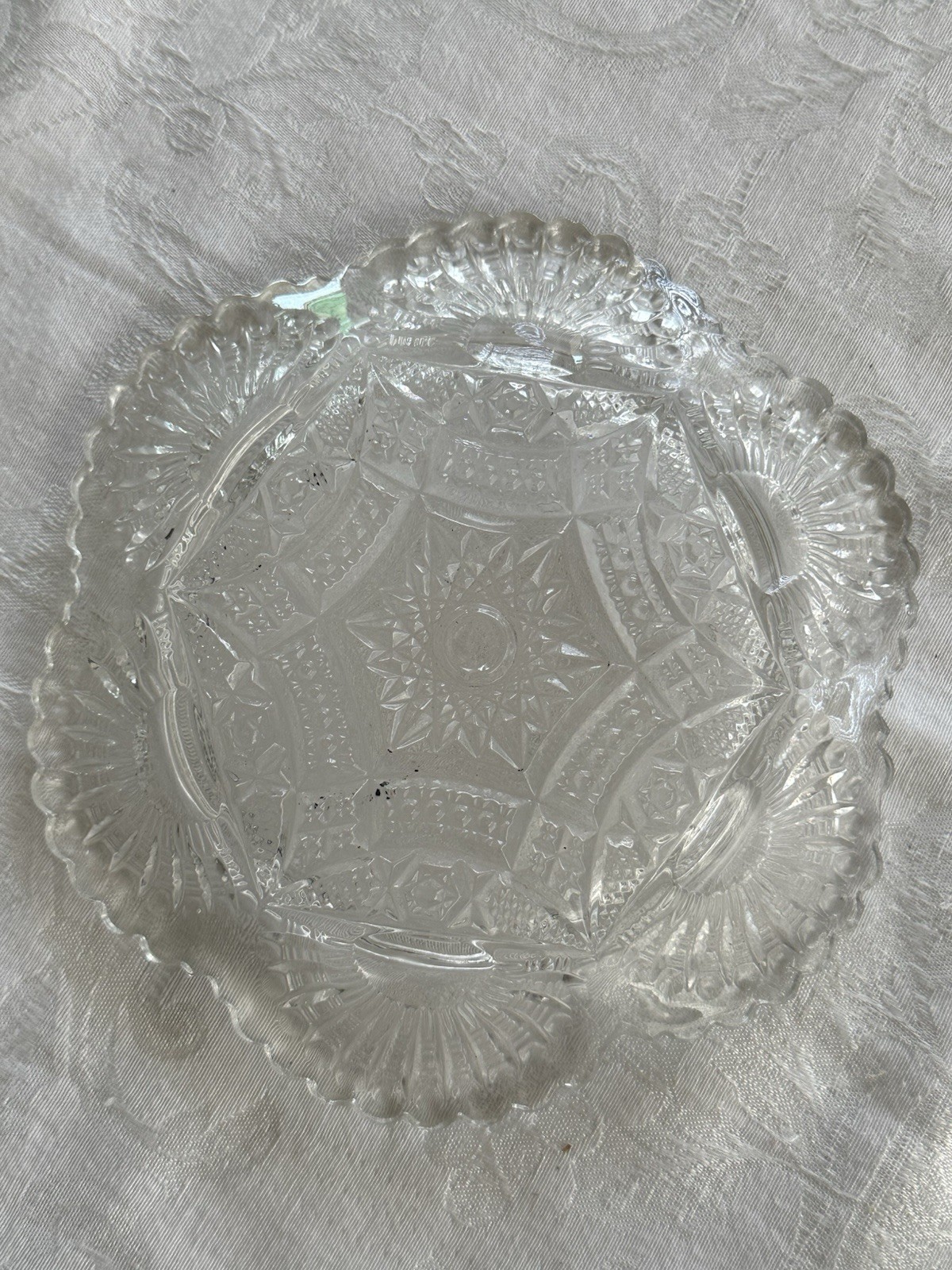 Antique US Glass Co. Rising Sun Clear Lead Crystal Glass Round Covered Butter