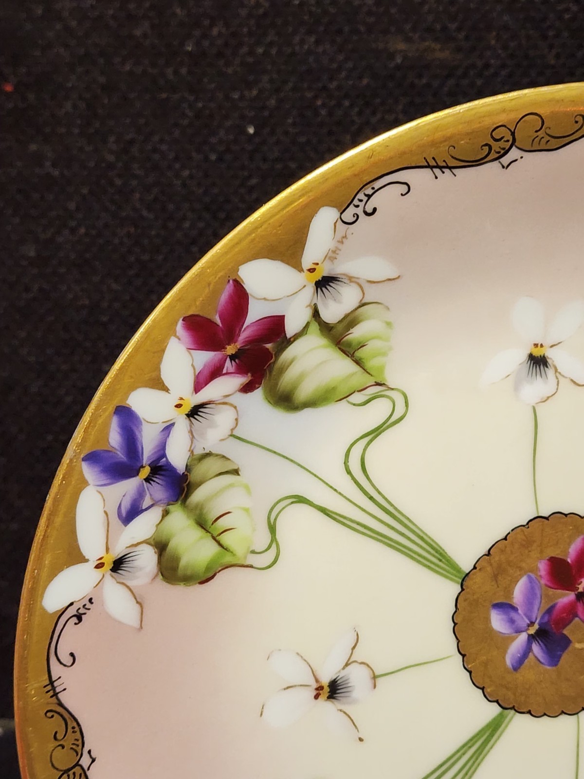 Rare Pickard Studio Art Nouveau Flowers with Gold Gilt Plate Artist Signed