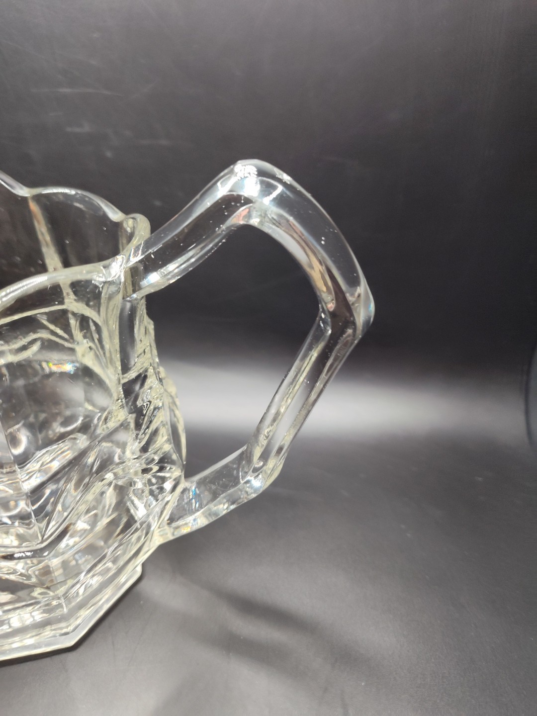 Vintage Heavy Paneled Clear Glass 7”H x 8″L x 5″W Pitcher Juice