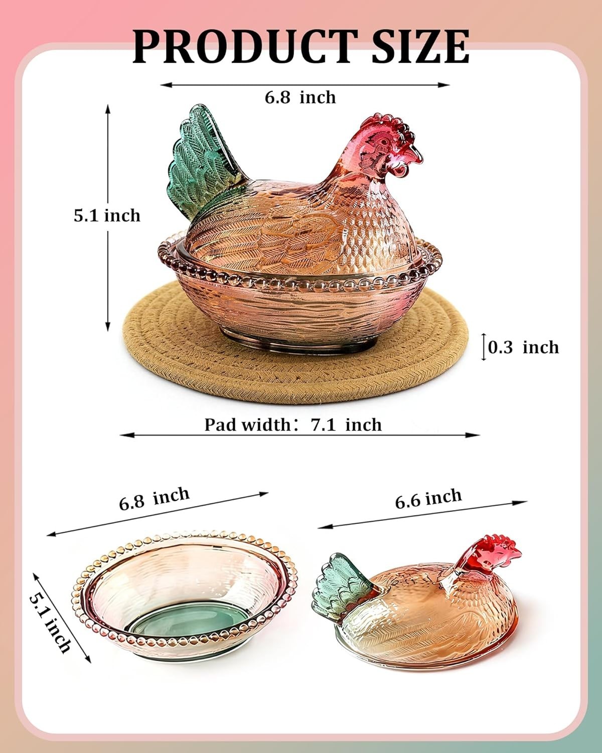 Glass Hen on Nest Candy Dish with Lid Pedestal Bowl Decor