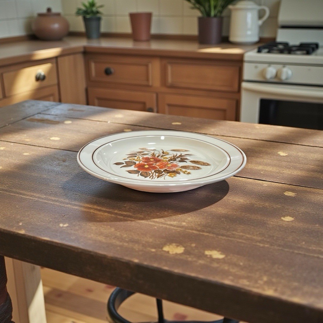 Diamond Design Stoneware Salad Plate 7.75in” Floral Wheat Brown Japan Preowned