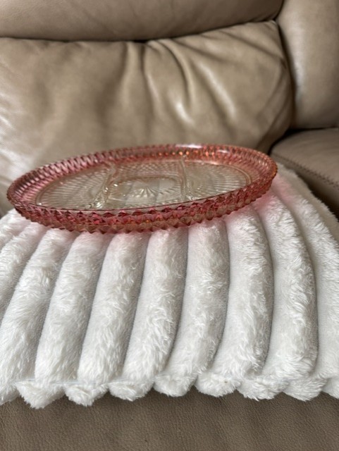 Vintage Indiana Glass Diamond Point Ruby Flash 12″ Divided Relish Dish 3-Part