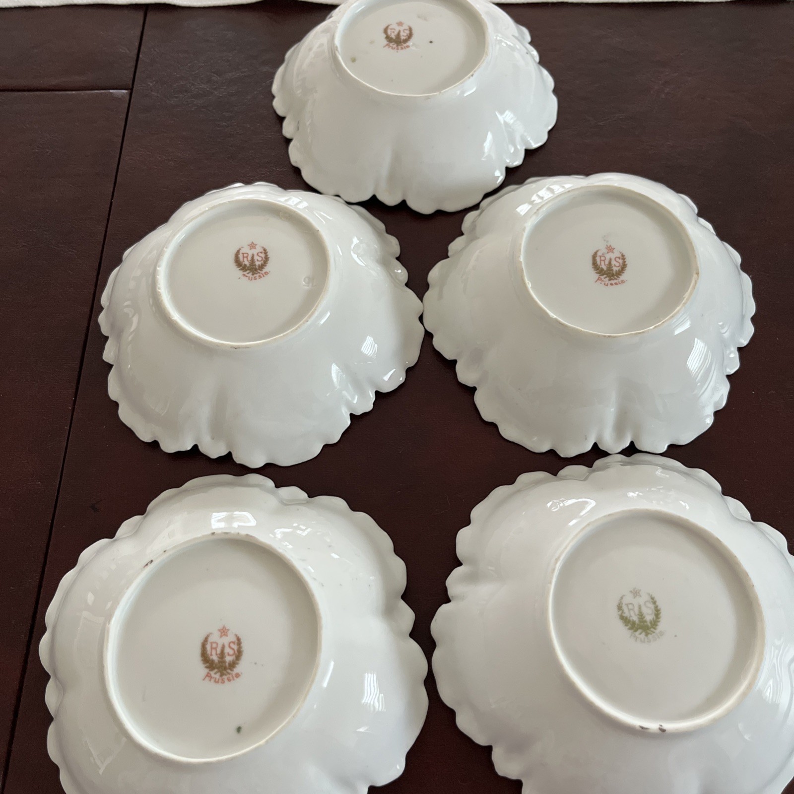 5 R S Prussia Small 5” Hand Painted Bowls Scalloped Red/Pink Roses