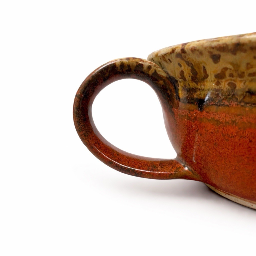 Vintage HandmadePottery Soup Mug Bowl Handle Drip Glaze Signed 2012 Rustic 6.5
