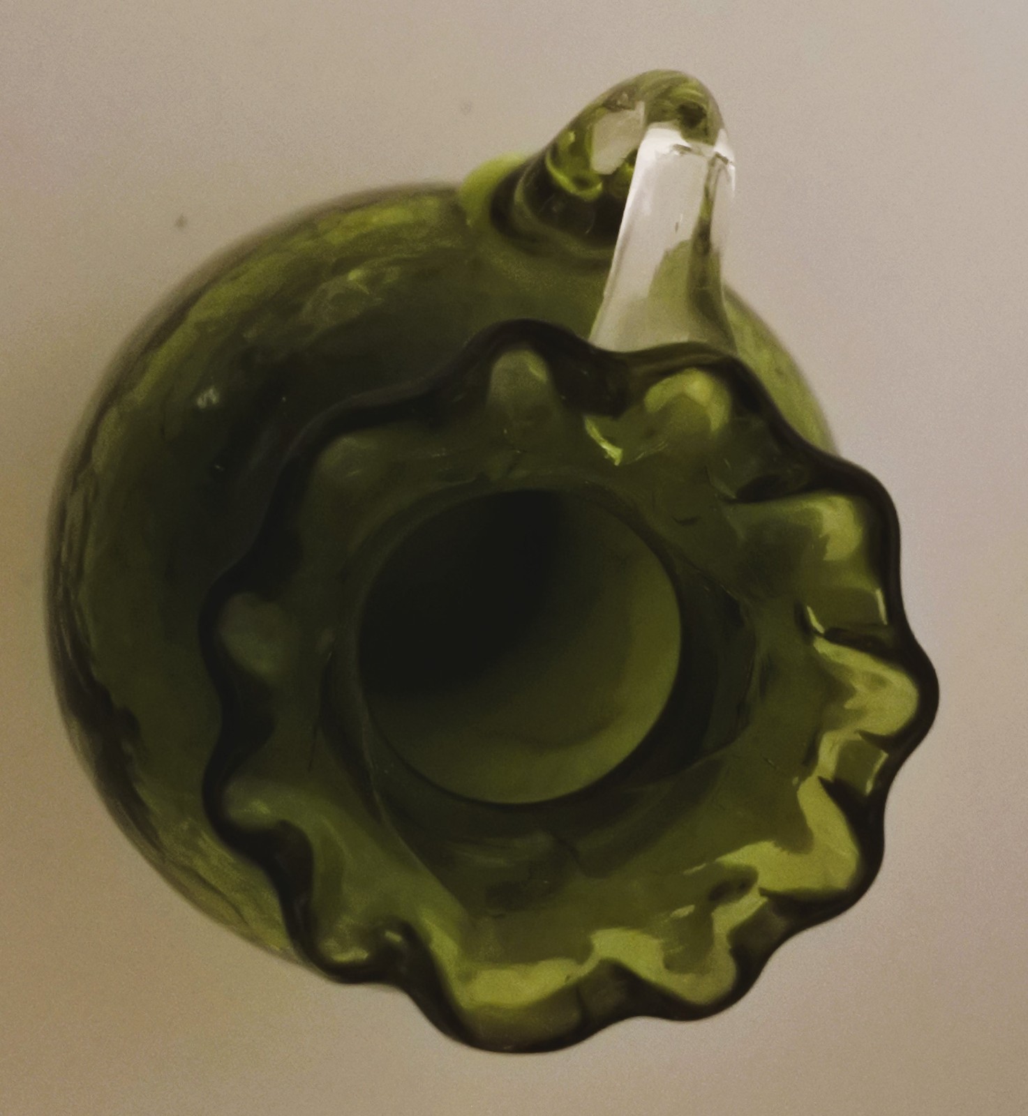 Olive Green Crackle Art Glass Jug Pitcher Hand Blown by Pilgrim Lot of 2