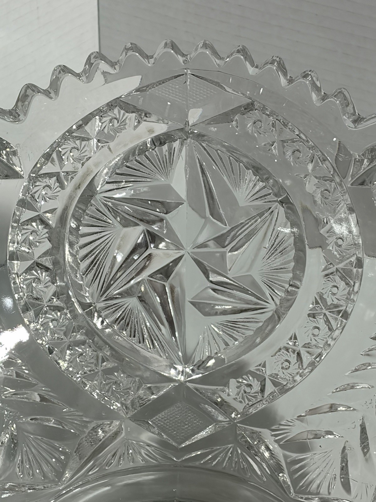 Vtg Rare Pattern Glass Pres Cut Punch Bowl Set LE Smith Stars Feather Horseshoe?