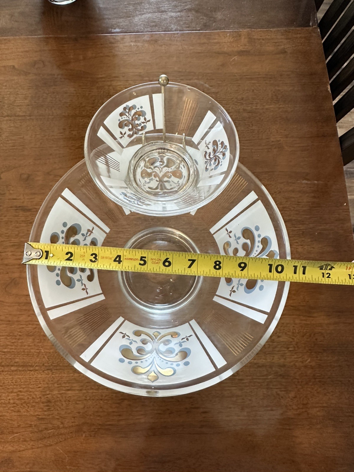 1960s MCM Vintage Vtg Anchor Hocking Fleur-de-Lis 2 piece chip dip set