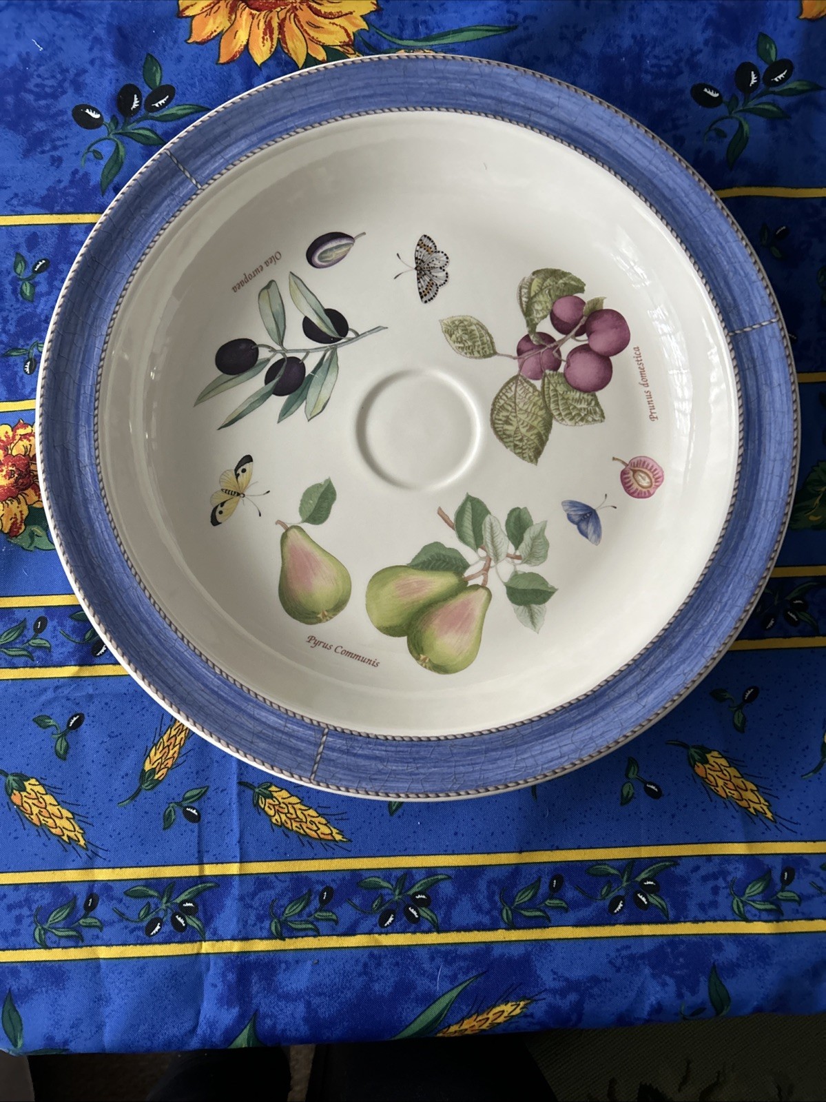 Vtg Wedgwood Sarah’s Garden Serving Tray Featuring A Blue Textured Rim & Fruit.