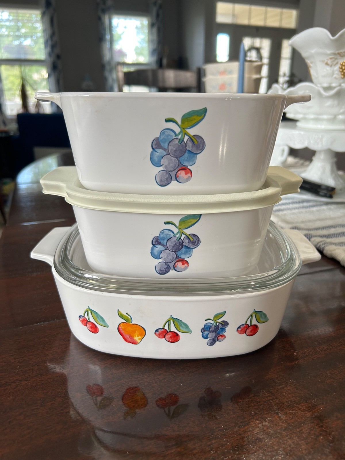 Vintage Corning Ware Fruit Basket 5pc Set A-2-B w/Lid & 2 A-1 1/2-B 1 Plastic Li