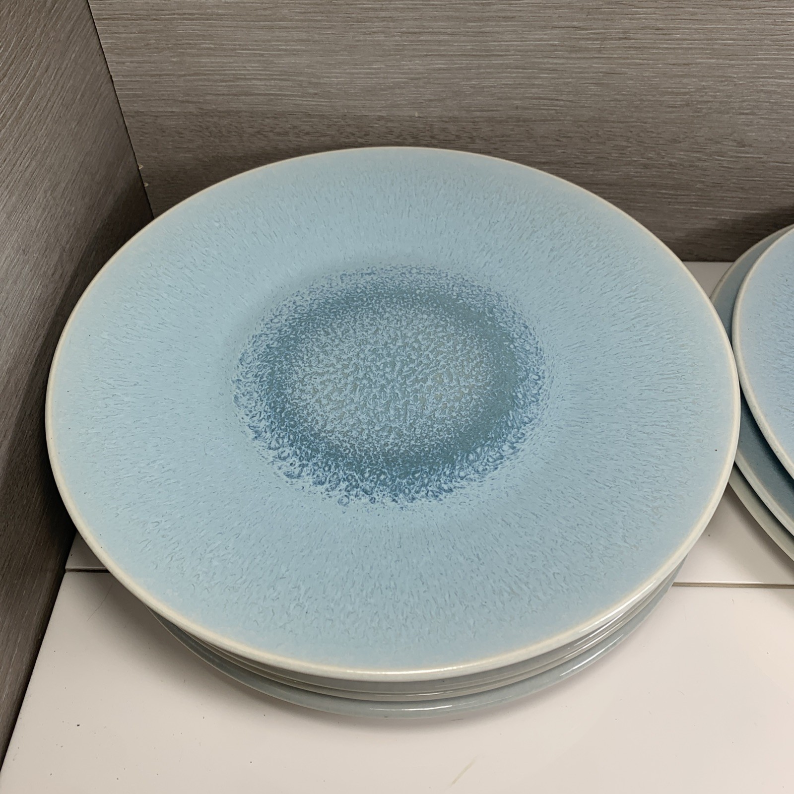 Jars France Aqua Blue 10 1/4” Dinner Plates Set Of 8