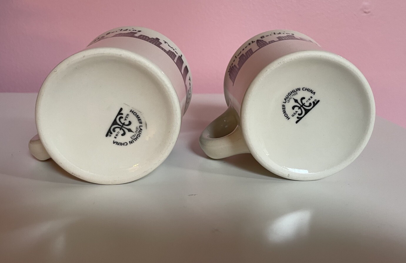 Homer Laughlin New York Skyline Coffee Mugs X2 Twin Towers Woolworth USA