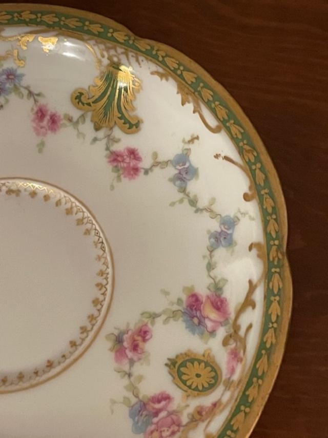 Haviland Limoges Pink Rose, Medallions-Flower Garland, Gilded Demitasse Saucer