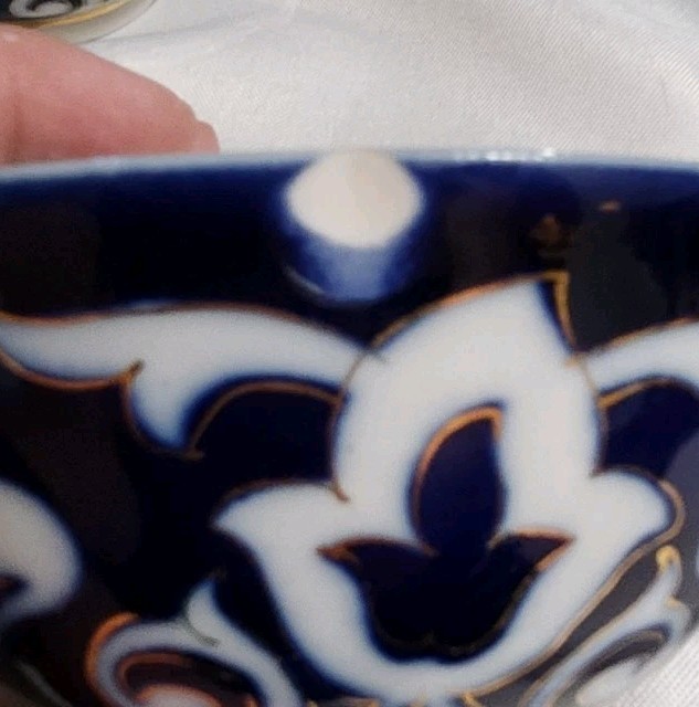 Set Of 3 Vintage Porcelain Bowls Colbalt Blue Floral Gold Trim 4.25″D 2″T