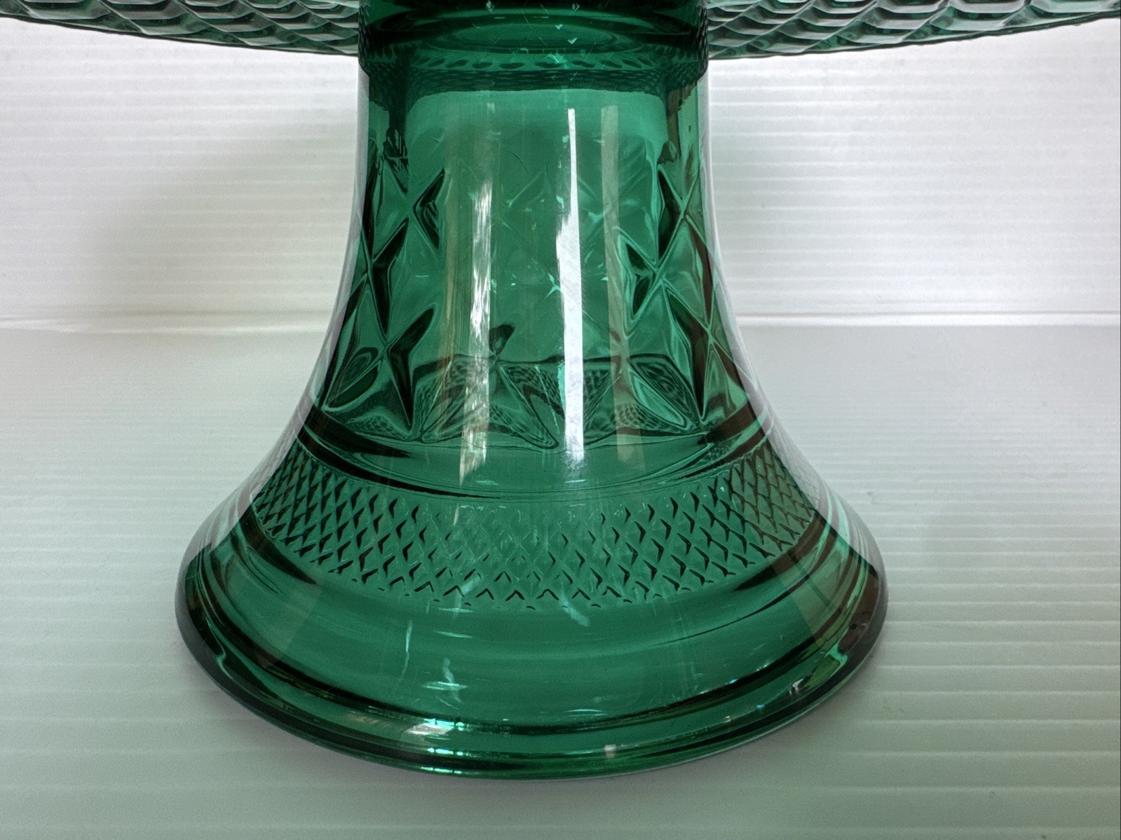 Anchor Hocking Vintage Wexford Glass Emerald Green Footed Cake Set w/Box EUC