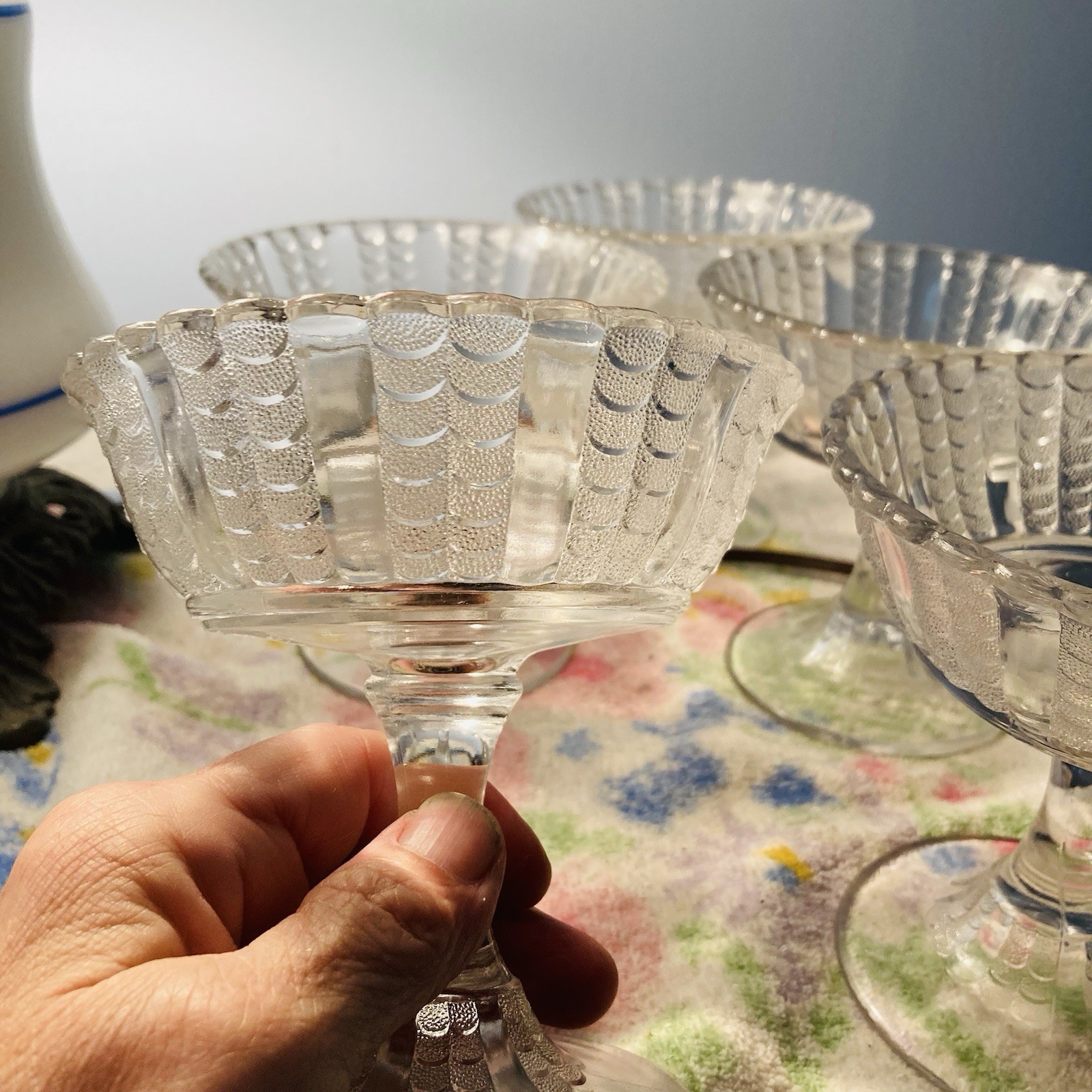 Bryce Brothers EAPG Fishscale Coral Rib Compote Open Pedestal Bowl Set Of 5