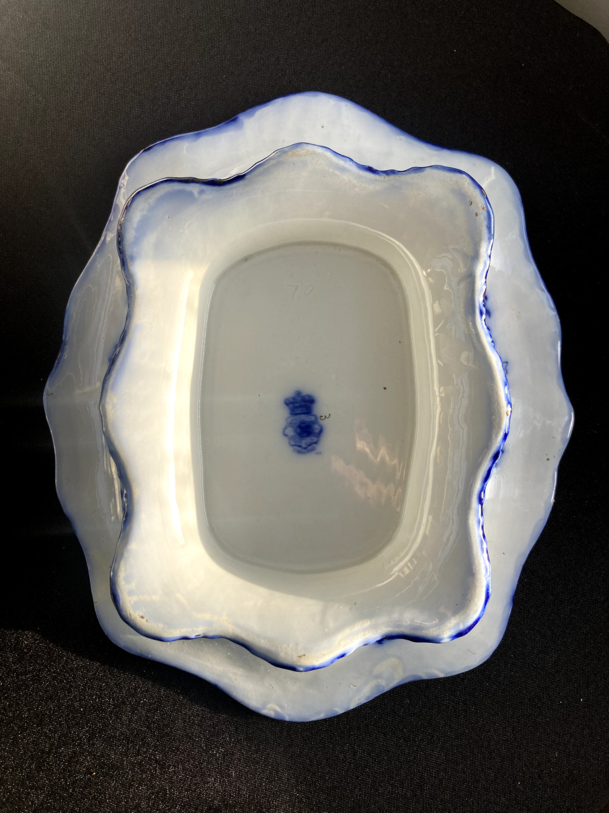 Antique Royal Doulton Flow Blue Oval Covered Vegetable Nankin Porcelain England