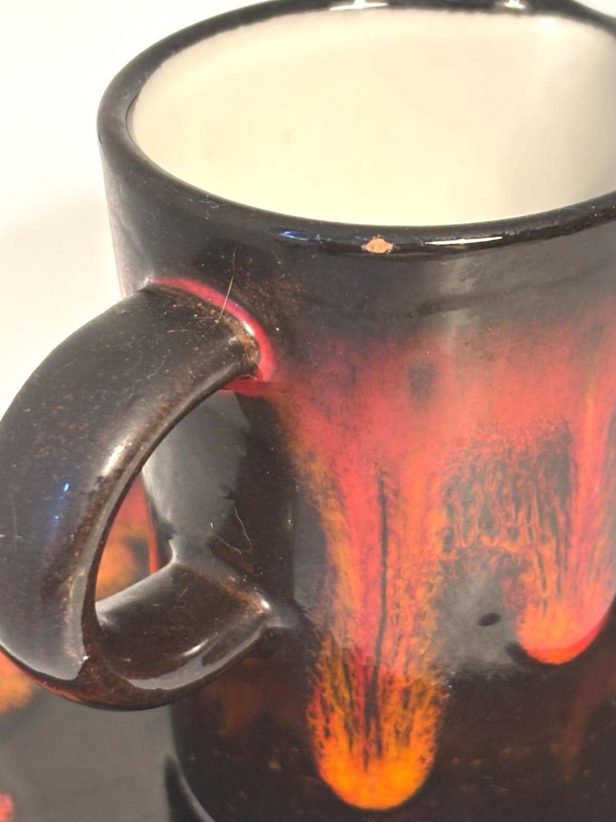 Vintage 1970’s Burkart Kreuzlingen Fat Lava Drip Glaze Creamer And Saucer Set