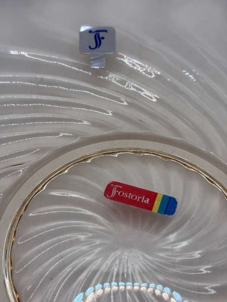 Fostoria Colony Swirl Glass Vintage Torte Cake Plate Platter original stickers