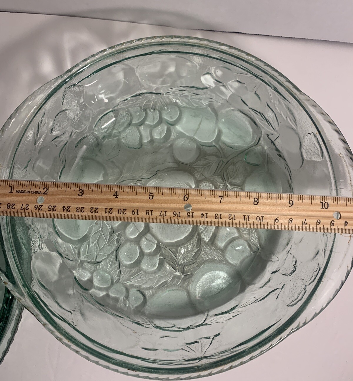 Sale Vintage Libbey Orchard Fruit Green Glass 3 QT Casserole Baking Dish Pie Lid