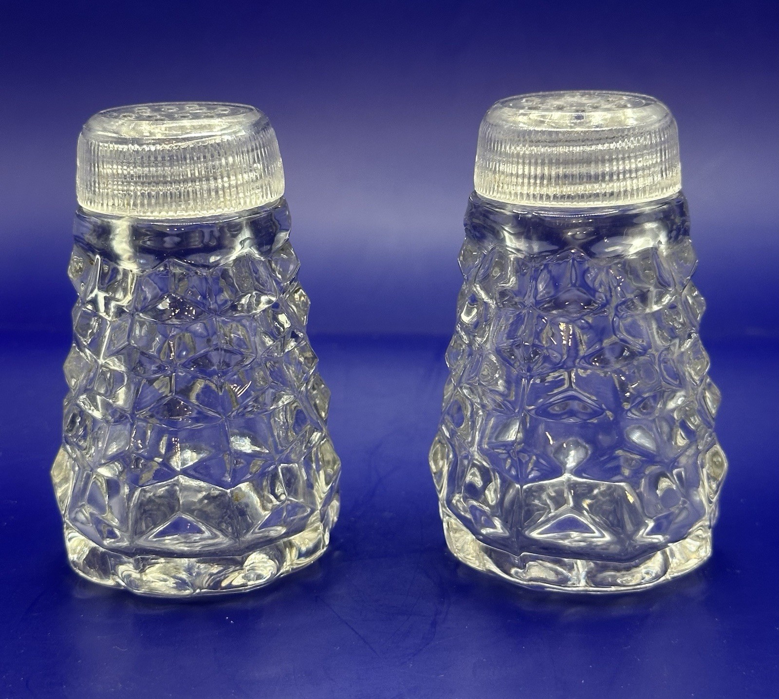 1 Set Of Fostoria American Clear 7 Piece Cloverleaf Condiment Set Used- Read-