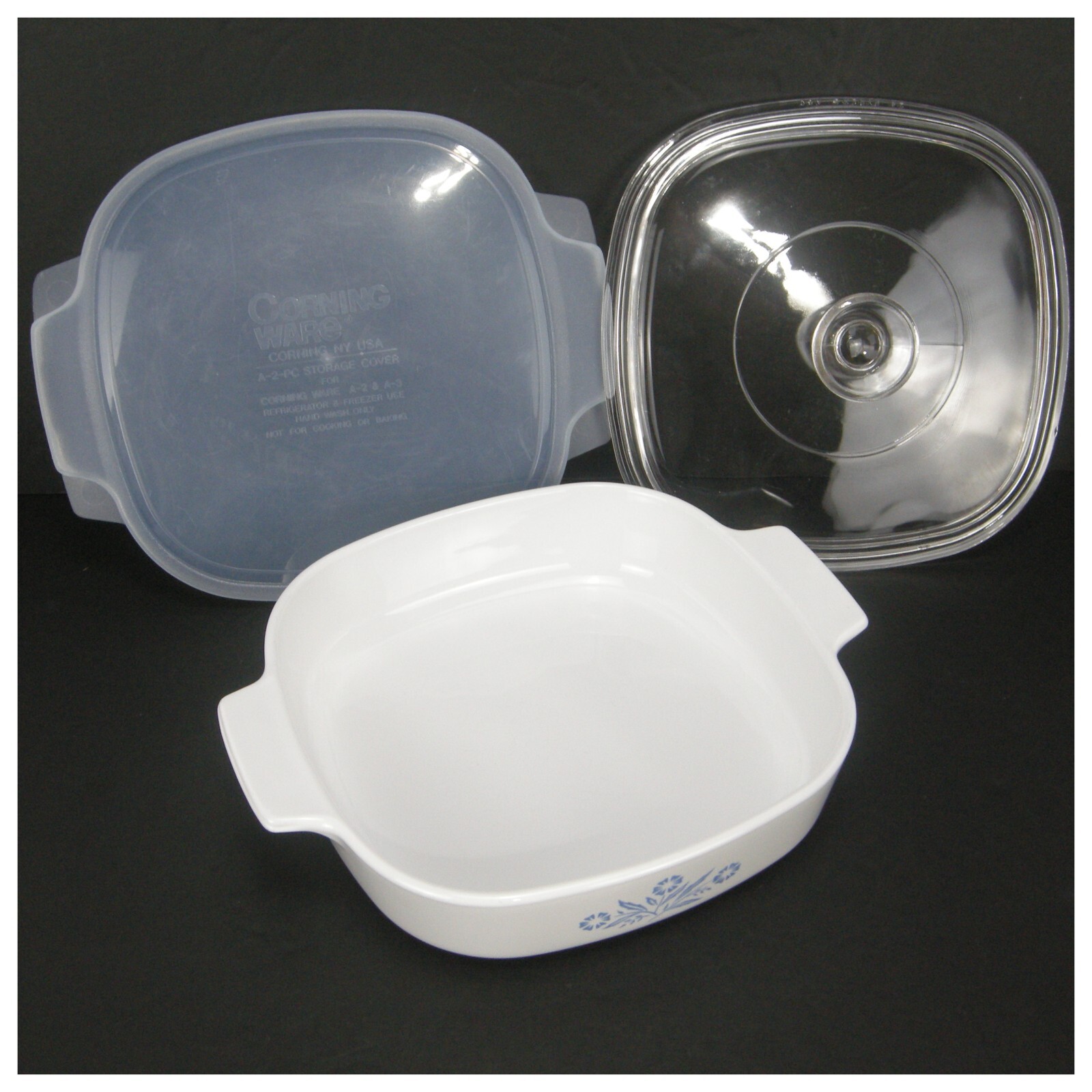Corning Ware Blue Cornflower 1.75 Qt Casserole Dish Pyrex Lid Plastic Snap Cover