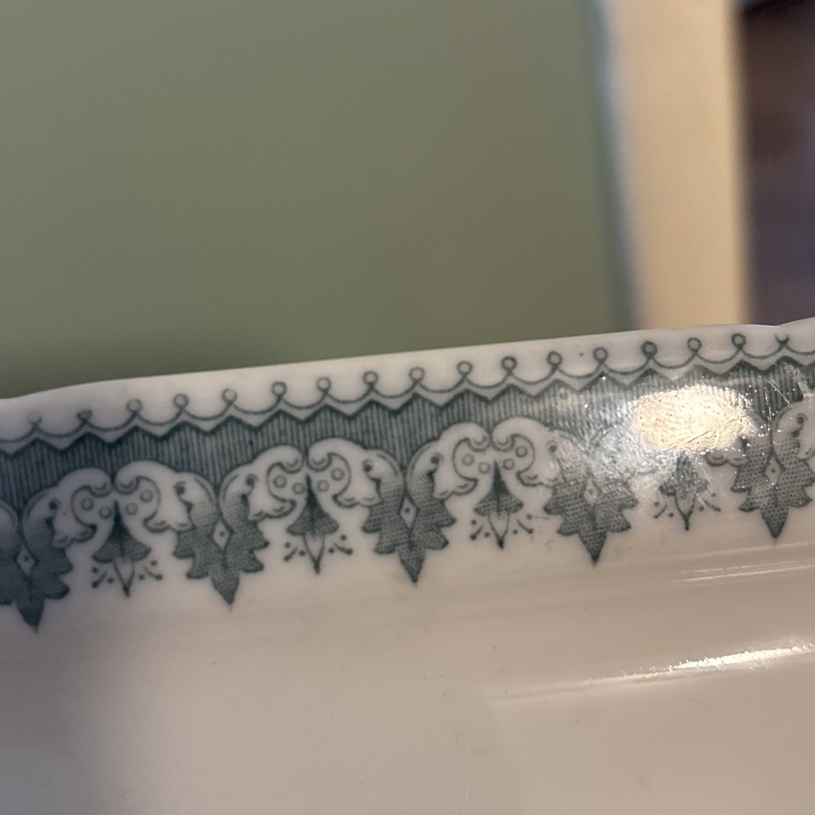 Antique KT&K Knowles-Taylor Rectangle White Green/Blue Transferware Dish