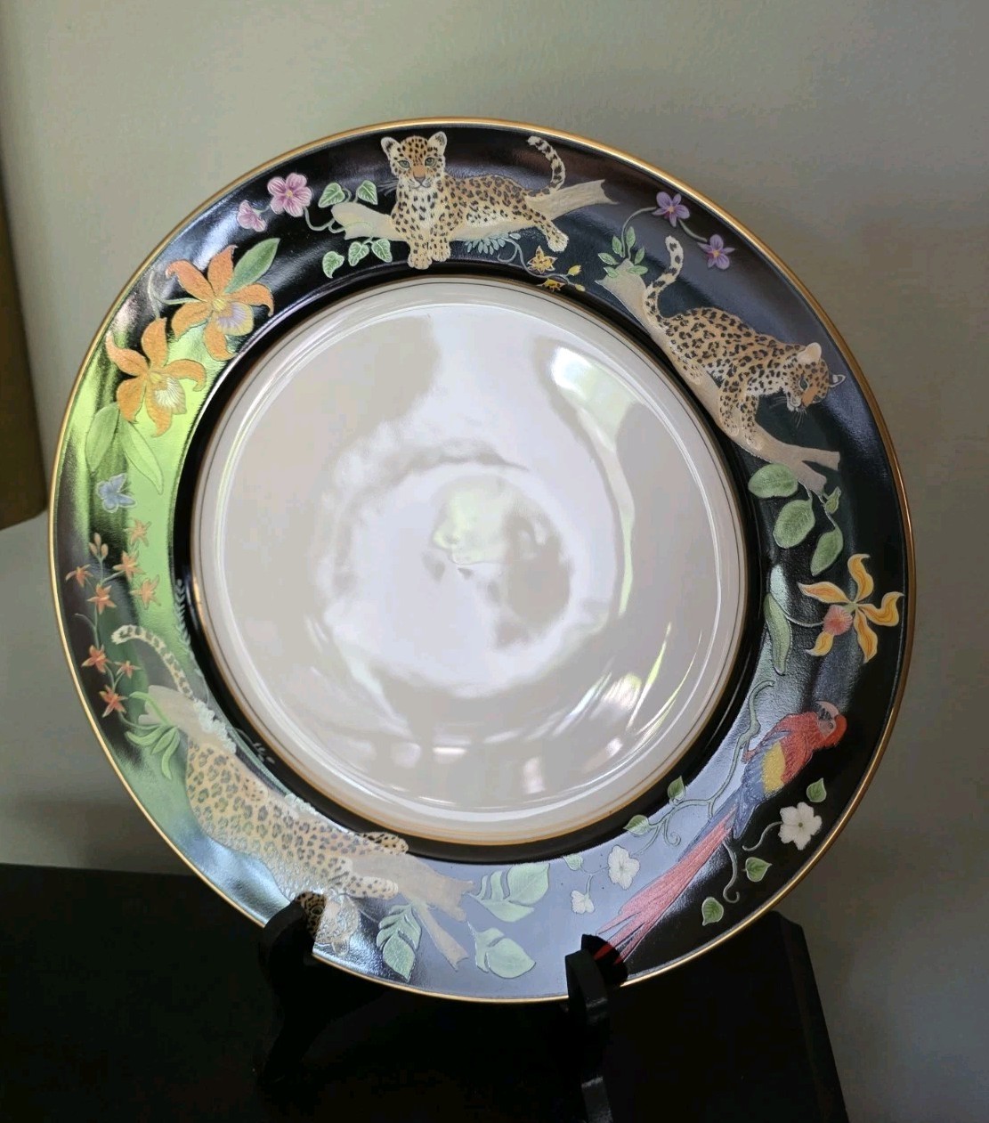 Lynn Chase Jaguar Jungle 10 7/8″ Dinner Plate With 24K Gold Unused MINT New