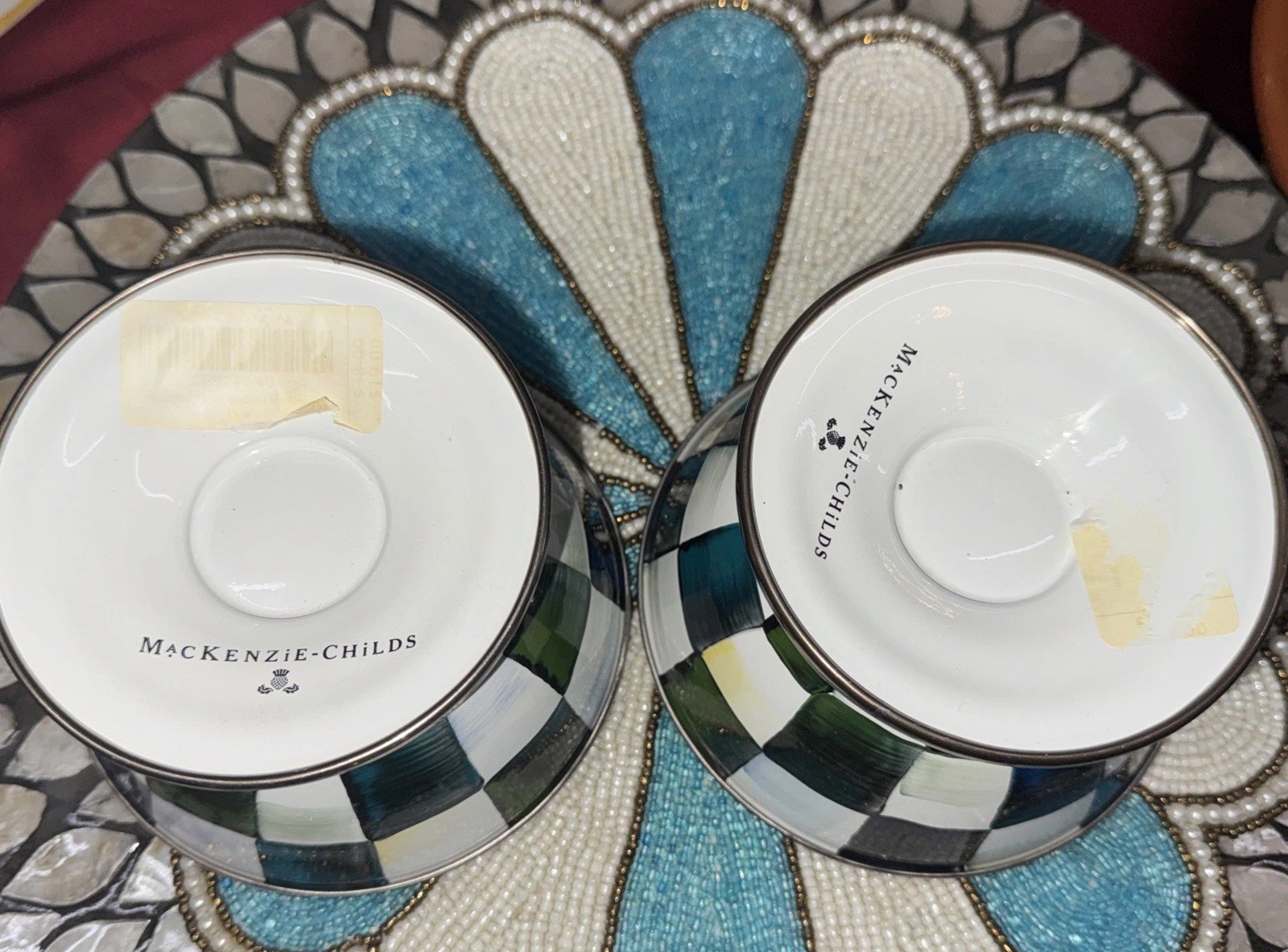 MacKenzie Childs Courtly Check Enamel Ice Cream Dish New Set Of 2