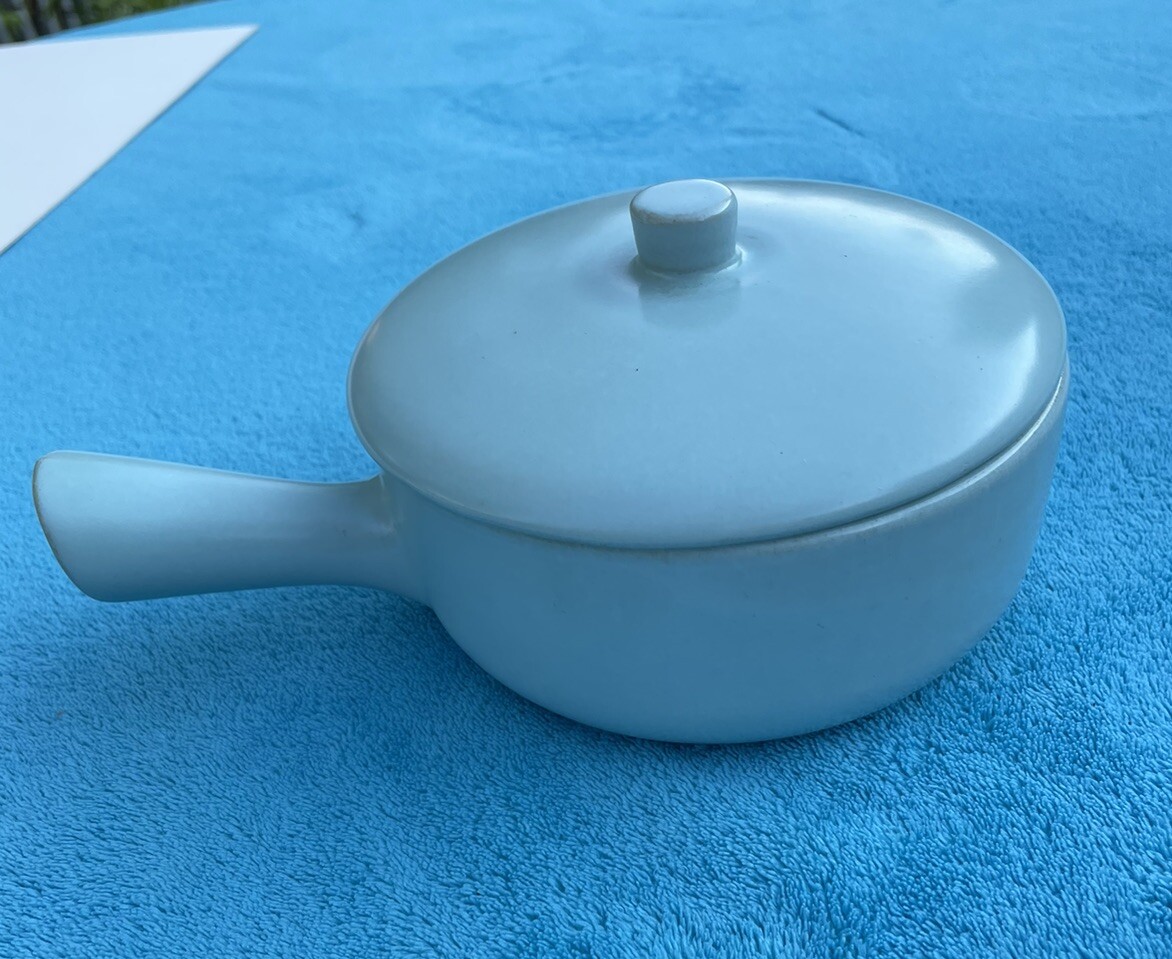 1 La Solana Pottery Aqua Blue w Handle & Lid Dip Chili Soup Bowl Baking Dish