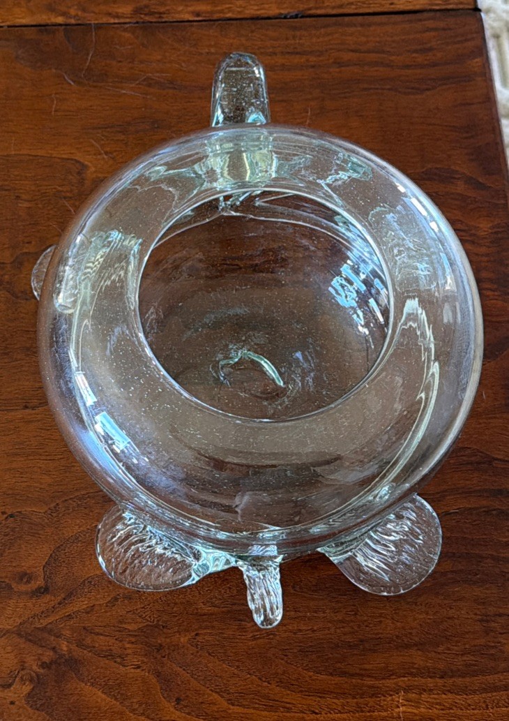 Mexican Hand Blown Clear Green Glass Sea Turtle Bowl Terrarium Beta Goldfish