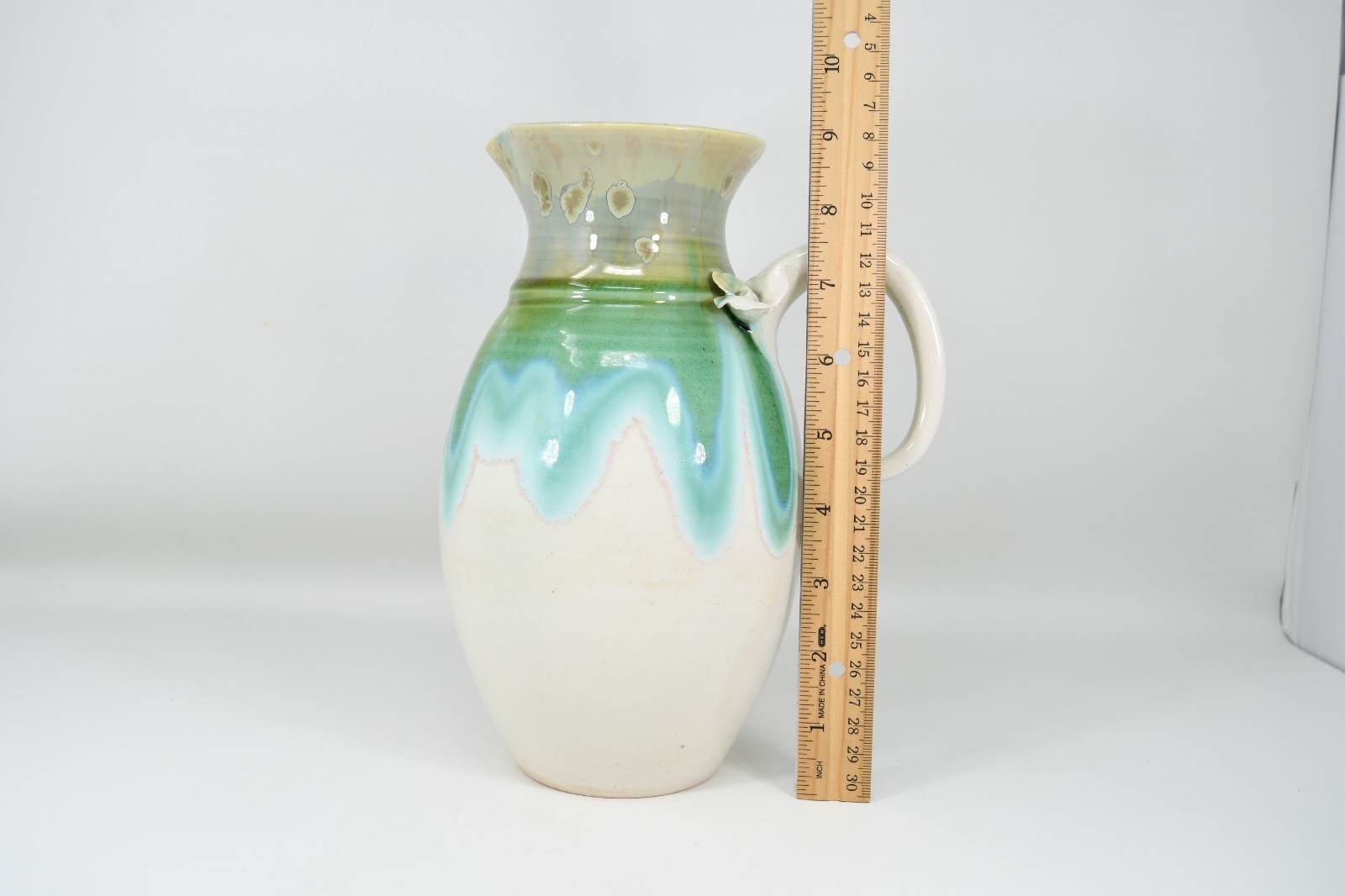 VTG Studio Art Pottery Pitcher Applied Flower Drip Flow Crystalline Glaze Signed