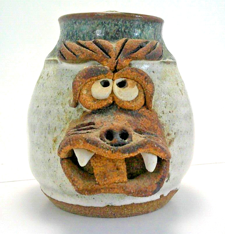 Robert Eakin Stoneware Pottery Funny Animal Face Coffee/Tea Mug Signed Vintage