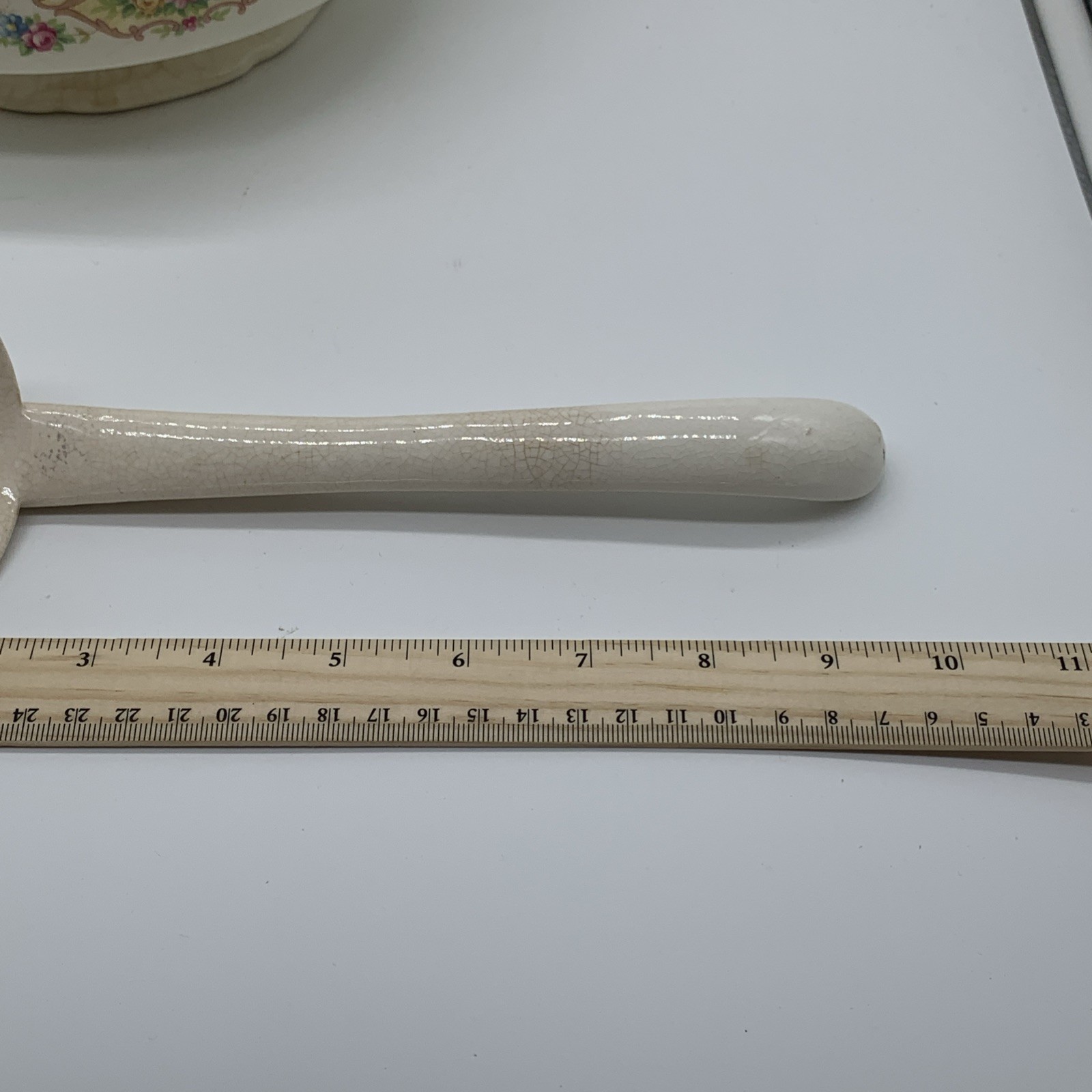 Vintage Ceramic Covered Vegetable Mildred Style, Ladle, Aged Prominent Crazing