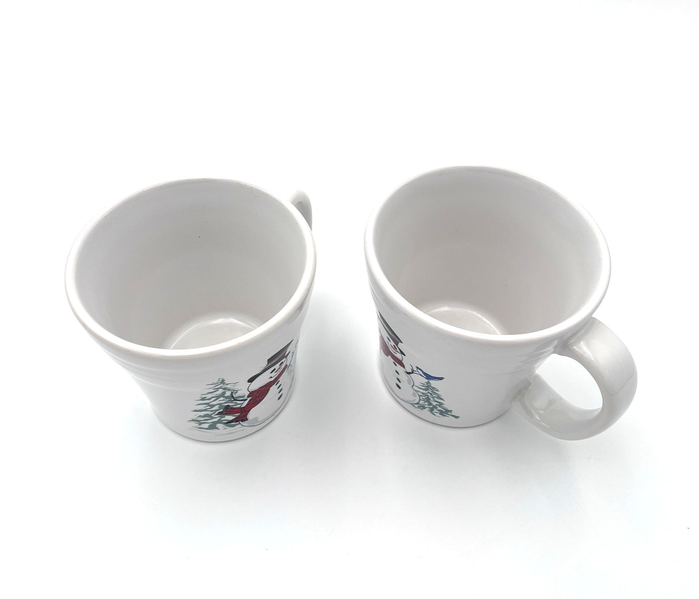 Lot of 2 FIESTAWARE HLC 15 oz Tapered Mugs Snowman and Bluebird FAST / LOW SHIP