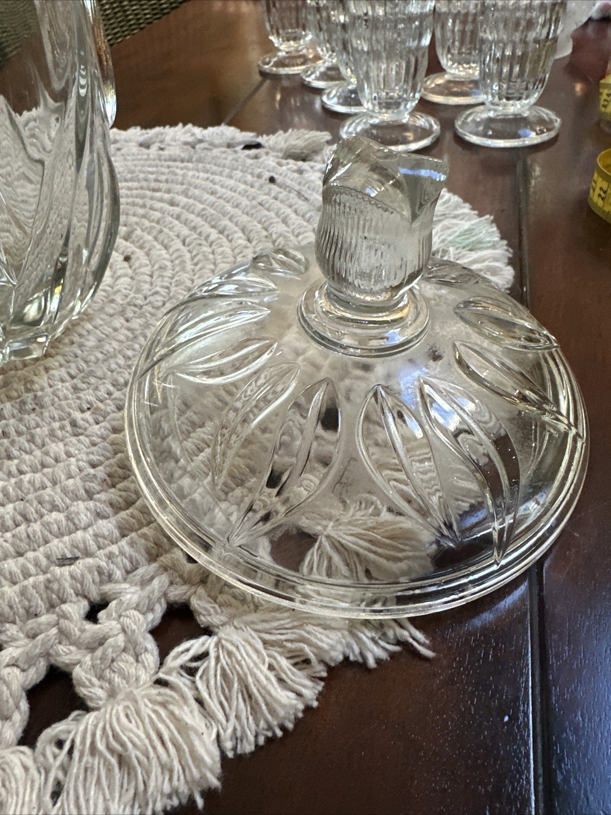 Clear Candy Dish w/ Lid Embossed Tulips & Leaves 2 Pcs